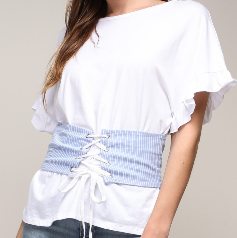 Top belted frill sleeve-nwot